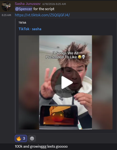 Discord — @Spencer for the script, 100k and growing
